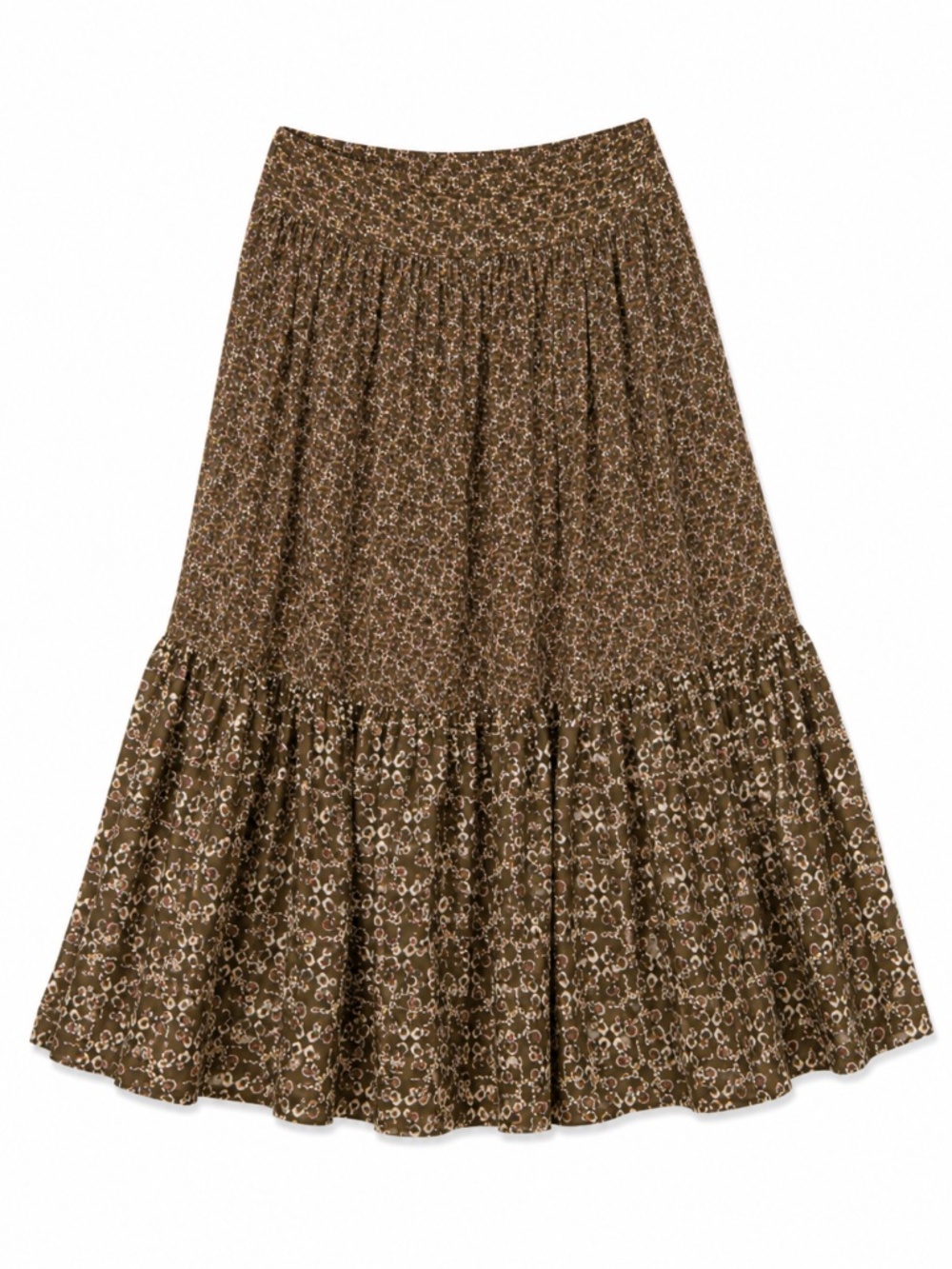 Massimo Dutti Brown Floral Tiered Midi Skirt Boho Romantic Medium / M 6 8 10
